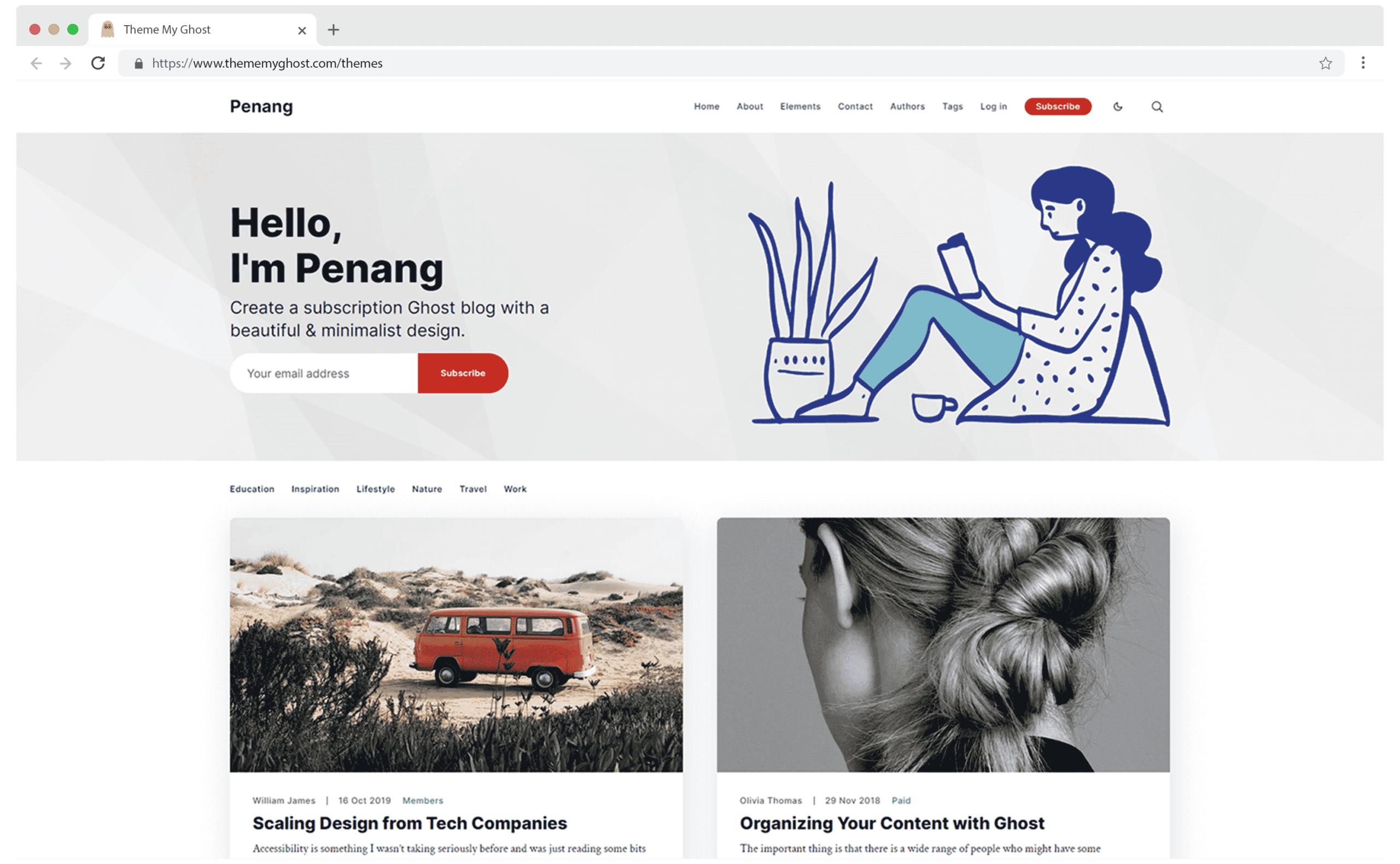 PENANG Premium Ghost Blog CMS Theme with Dark Mode for Portfolio Magazine Newsletter Photography Podcasts Travel Fashion Personal Blog on ThemeForest Ghost Marketplace 2 1