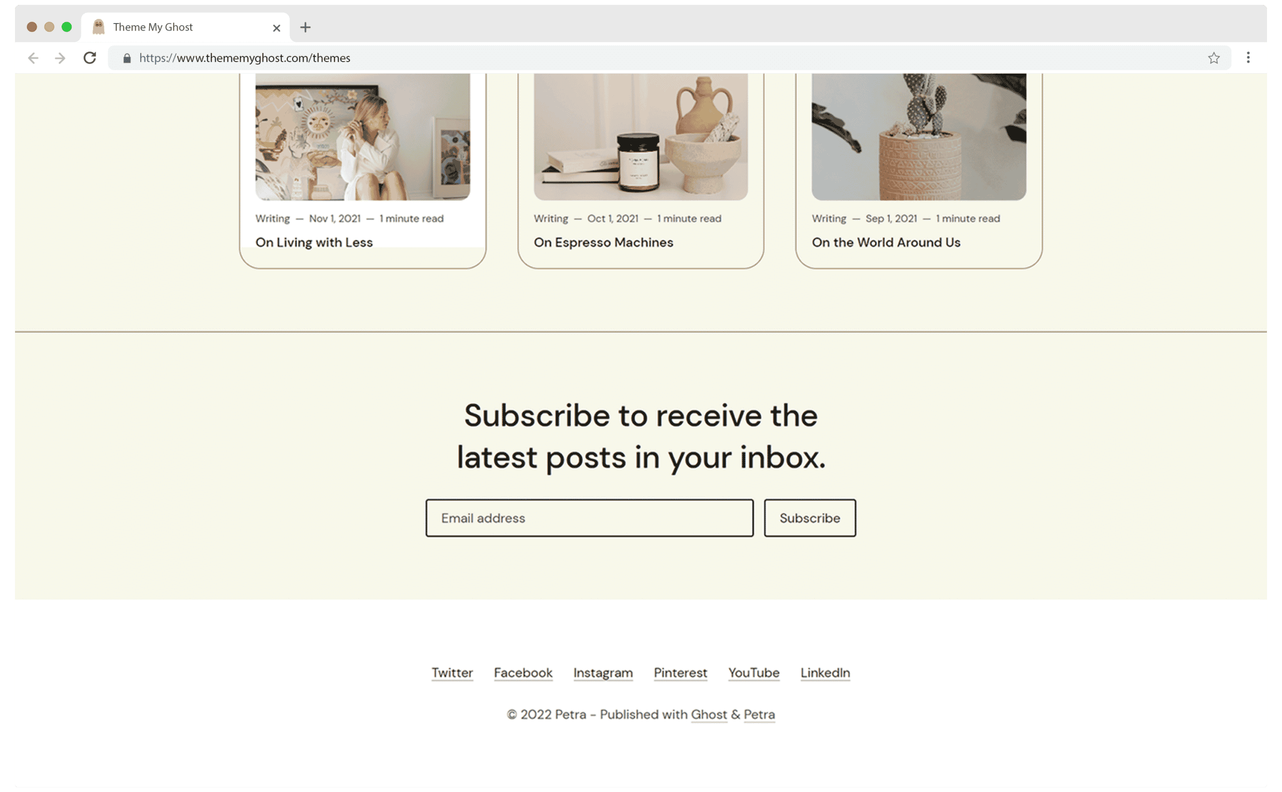 PETRA Premium Ghost Blog CMS Theme with Dark Mode for Portfolio Magazine Newsletter Photography Podcasts Travel Fashion Personal Blog on ThemeForest Ghost Marketplace 3 4