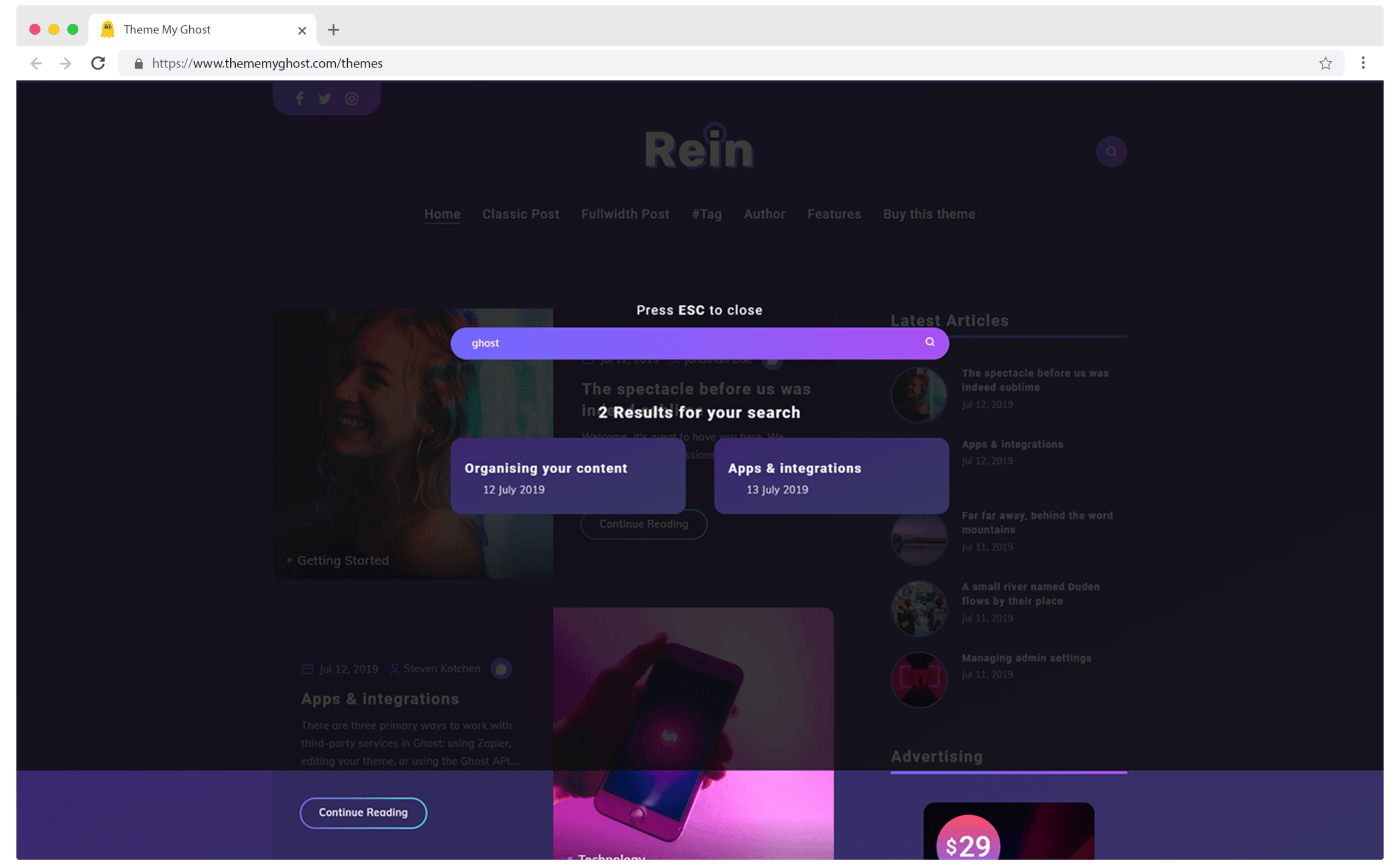 REIN Premium Ghost Blog CMS Theme with Dark Mode for Portfolio Magazine Newsletter Photography Podcasts Travel Fashion Personal Blog on ThemeForest Ghost Marketplace 4 1