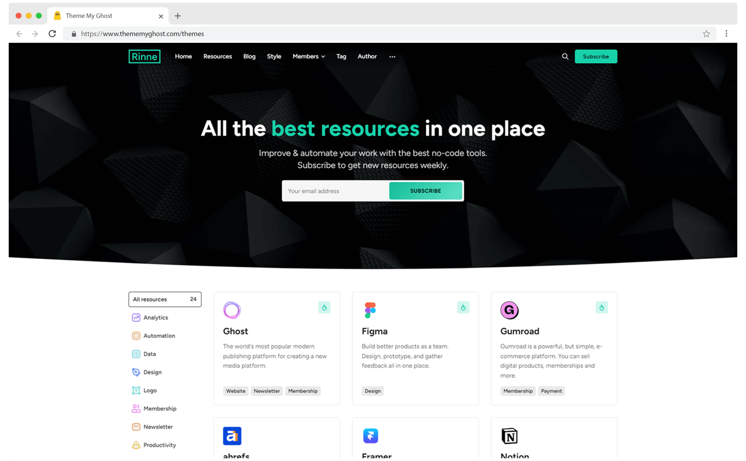 Rinne Resources and Group Buy Tools Premium Theme for Ghost CMS by Biron Themes 1
