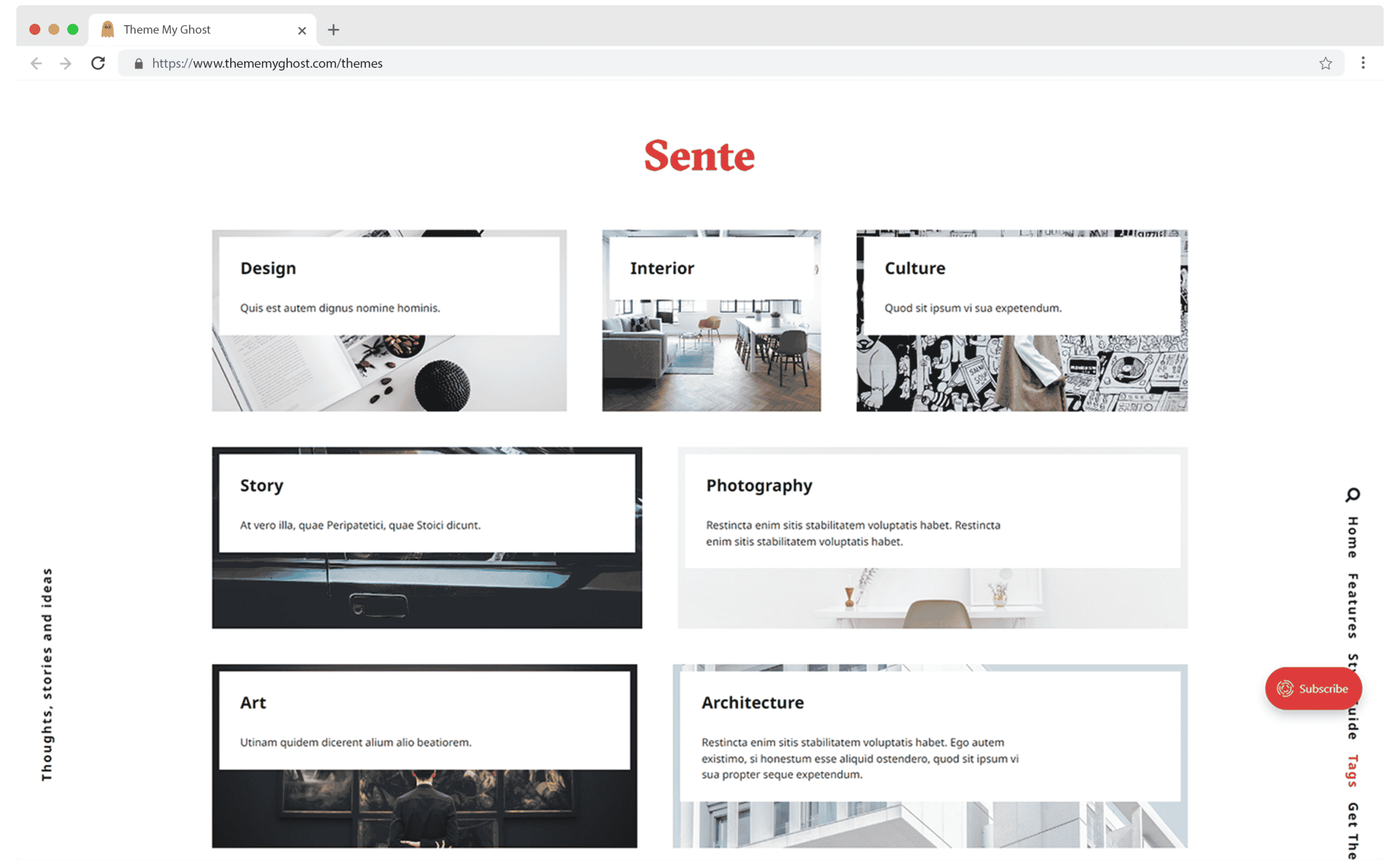 SENTE Premium Ghost Blog CMS Theme with Dark Mode for Portfolio Magazine Newsletter Photography Podcasts Travel Fashion Personal Blog on ThemeForest Ghost Marketplace 5 1