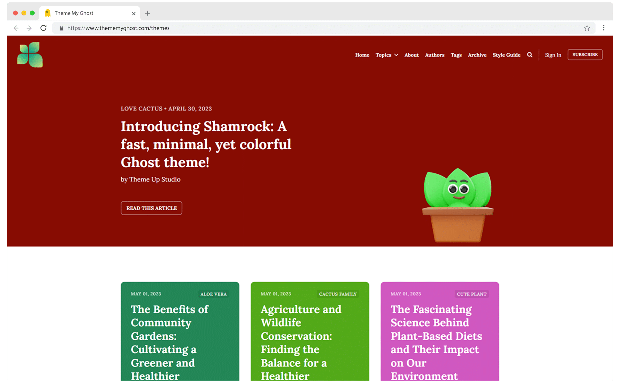 Shamrock Premium Fast Ghost Blog theme by Theme Up Studio for your Minimal Colorful Ghost Blog