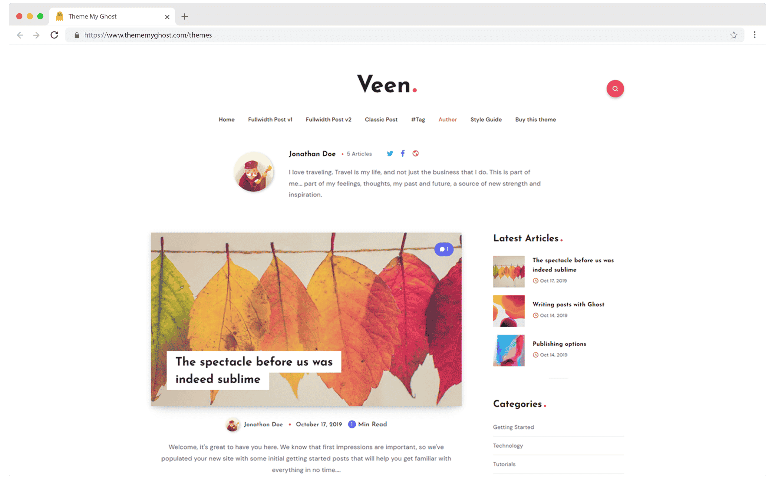 VEEN Premium Ghost Blog CMS Theme with Dark Mode for Portfolio Magazine Newsletter Photography Podcasts Travel Fashion Personal Blog on ThemeForest Ghost Marketplace 5 1