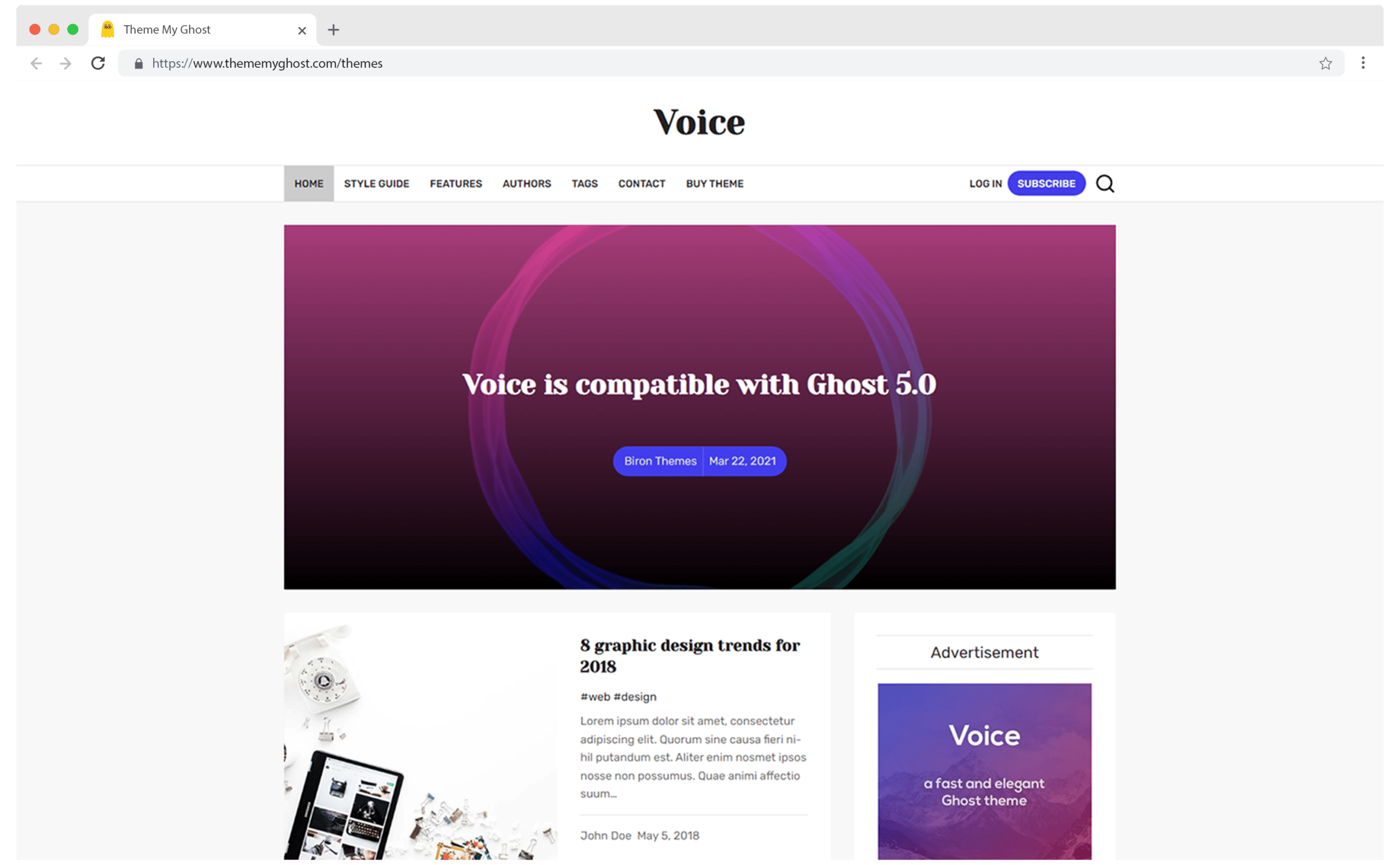 Voice Premium Ghost Theme Template for Blog Membership and Newsletter by Biron Themes 1