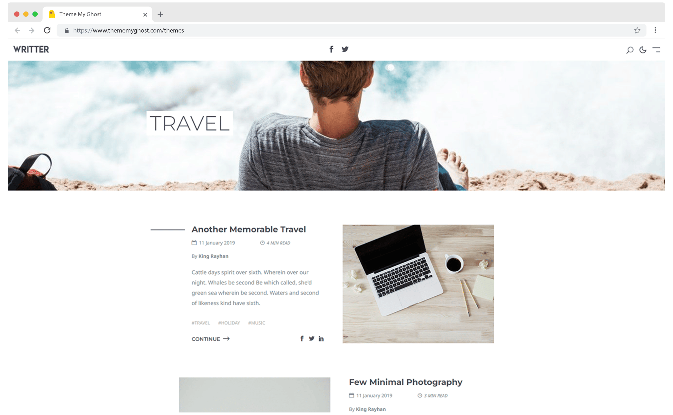 WRITTER Premium Ghost Blog CMS Theme with Dark Mode for Portfolio Magazine Newsletter Photography Podcasts Travel Fashion Personal Blog on ThemeForest Ghost Marketplace 15 1