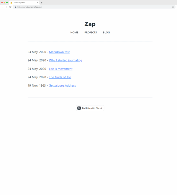 Zap Free Official Ghost Theme for Ghost Blog on Ghost Marketplace