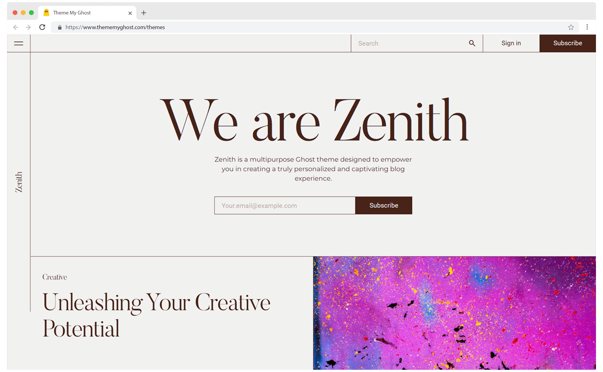 Zenith Premium Ghost theme with Brutalism design and Dark mode 7